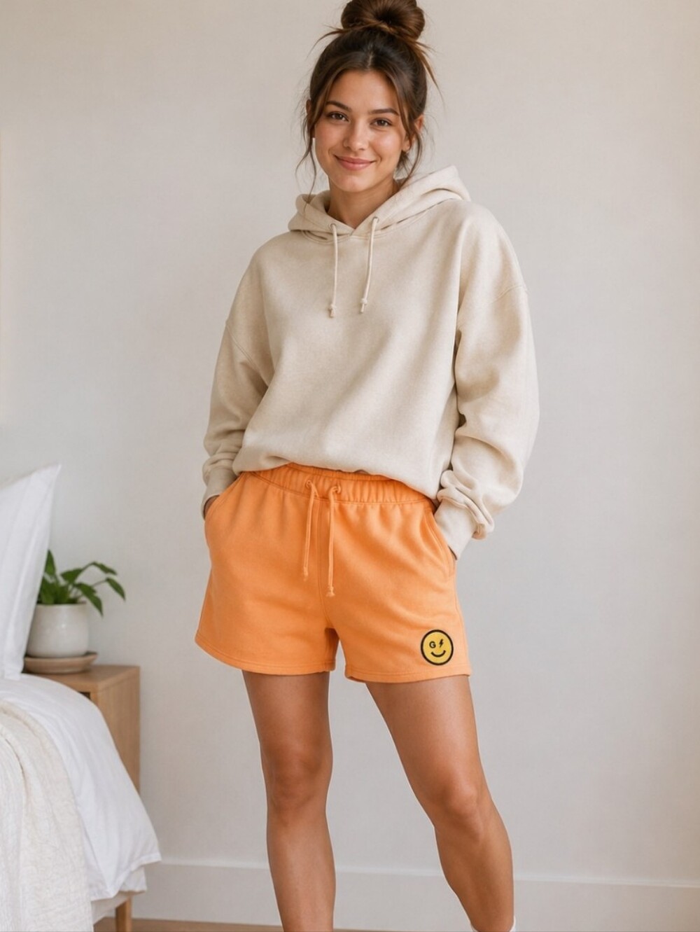 Gilly Hicks Smile Series Peach Orange Fleece Sweat Shorts Size L